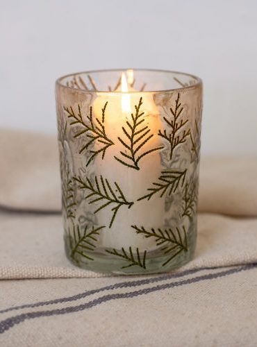 Hurricane Glass with Votive Leaf