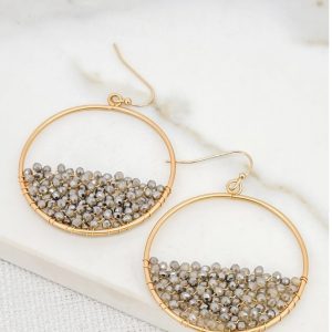 Gold & Grey Faceted Crystal Hoop Earrings
