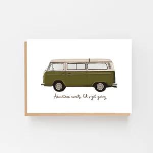 Adventure Awaits VW Green Greetings Card