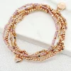 Delicate Layered Gold & Pink Bead Bracelet with Heart Charm