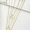 Gold & White Bead Layered Necklace with Starburst Pendants