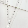 Long Silver & Grey Bead Layered Necklace with Heart Pendants