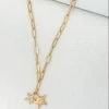 Short Gold Link Chain Necklace with Double Star Pendant