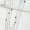 Silver Seed Bead Layered Necklace with Grey Fleur Pendants