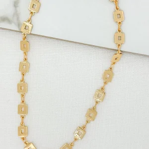 Short Gold Necklace with Square Links