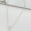 Short Silver Double Layered Necklace with Grey & Clear Oval Pendants