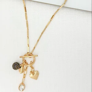 Short Gold T Bar Charm Necklace