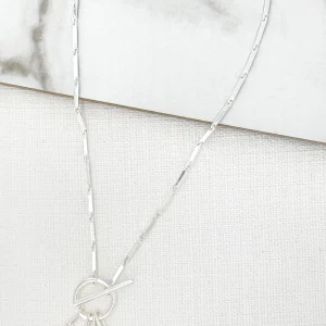 Short Silver T Bar Charm Necklace