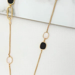 Long Gold Necklace with Black & White Pendant Detail