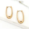 Gold Long Oval Hoop Earrings