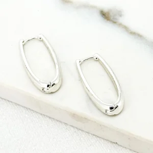 Silver Long Oval Hoop Earrings