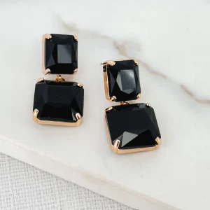 Gold & Black Faceted Glass Drop Earrings