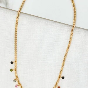 Short Gold Necklace with Multi Colour Crystal Droppers