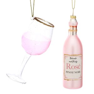 Christmas Cheer Rosé And Glass Shaped Bauble Set Of 2