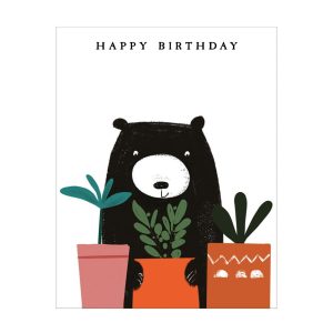 Bear & Potted Plants Greetings Card