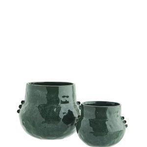 Green Stoneware Flower Pot