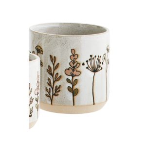 Medium Flower Design Stoneware Pot