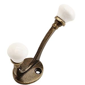 White Porcelain & Brass Double Coat Hook - Collective Home Store