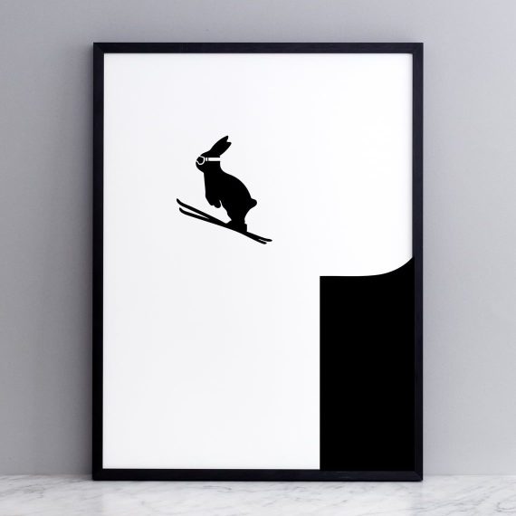 Ski Jumping Rabbit Print with Frame