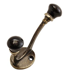 Black Porcelain & Brass Double Coat Hook - Collective Home Store