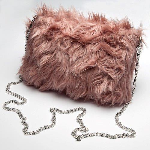 red fur clutch bag