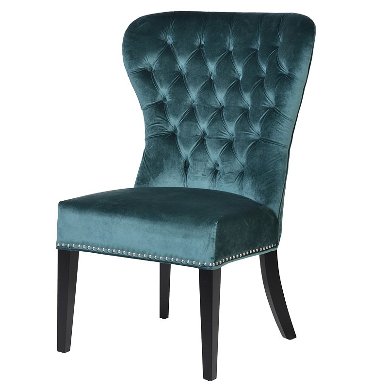 Teal Velvet Studded Bedroom Chair