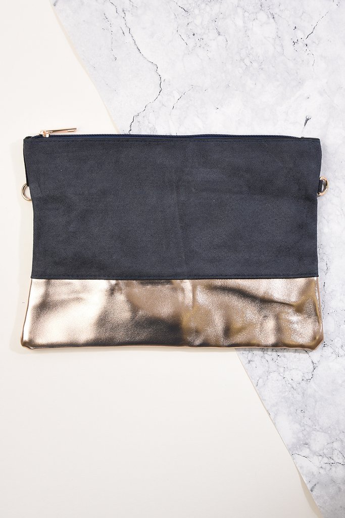 gray suede clutch bag