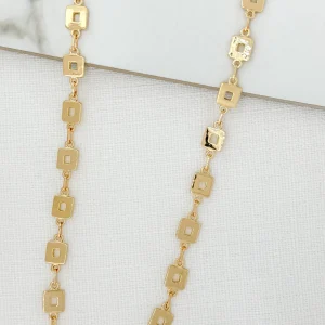 Long Gold Necklace with Square Links