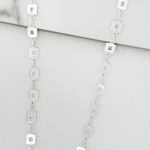 Long Silver Necklace with Square Links