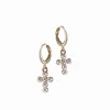 Pearl Cross on Mini Hoop Earrings