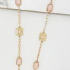 Long Gold with Gold Squares & Pink Faceted Glass Detail