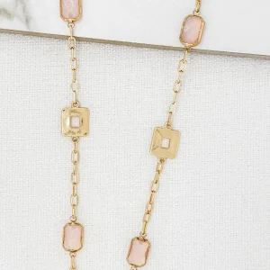 Long Gold with Gold Squares & Pink Faceted Glass Detail