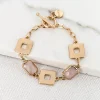 Gold Square & Pink Crystal T-bar Bracelet