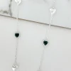 Long Silver & Faceted Grey Glass Hearts Necklace