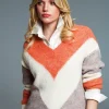 Long Sleeve Eighties Printed V-Neck Sweater in Orange