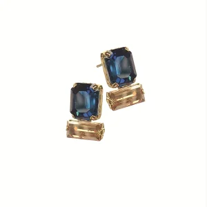 Double Studs Earrings Teal & Gold