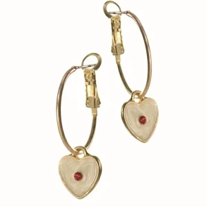 Worn Gold & Cream Enamel Dinky Heart Earrings