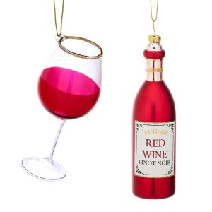 Christmas Cheer Red Wine And Glass Shaped Bauble Set Of 2