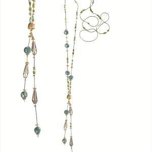 Lariat Style Teal/Smoke/Gold Long Beaded Necklace