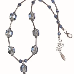 Navy Cubes of Crystal Necklace with Drop Detail