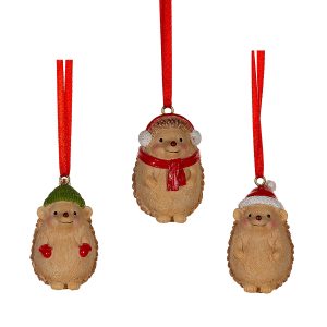 Festive Hedgehogs Hanging Decorations Set Of 3