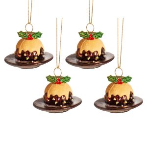 Christmas Pudding Baubles Set Of 4