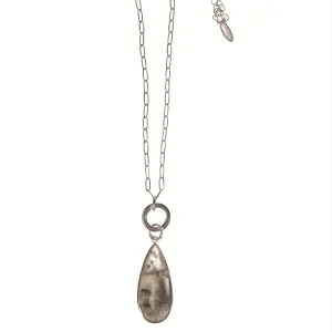 Worn Silver & Grey Framed Stone Teardrop Pendant