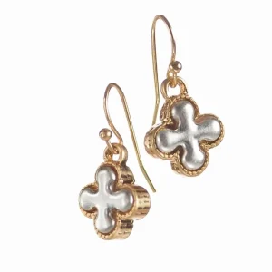 Byzantine Metallica Cross Drop Earrings Worn Gold & Silver