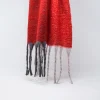 Chunky Scarf in Red Colour Block with Fringes