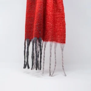 Chunky Scarf in Red Colour Block with Fringes