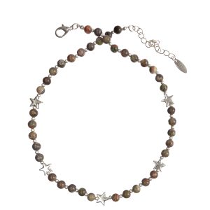 Worn Silver Chasing Stars Dalmatian Jasper Necklace