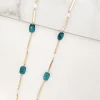 Long Gold & Blue Glass Beads Necklace