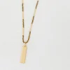 Long Gold & Taupe Crystal Bead Necklace with Gold Bar Pendant