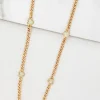 Gold Curb Chain Necklace with 3 Green Hearts